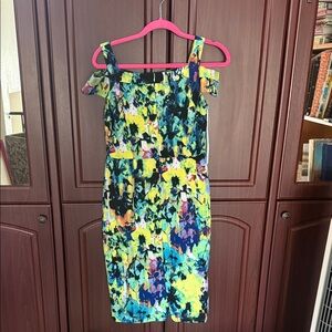 Vibrant Abstract Off-Shoulder Midi Dress